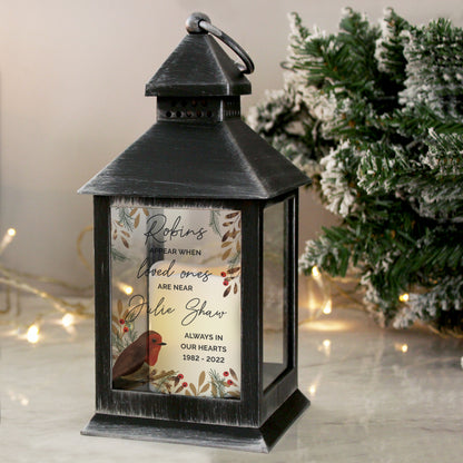 Personalised Robins Motif Black Lantern - Personalise It!