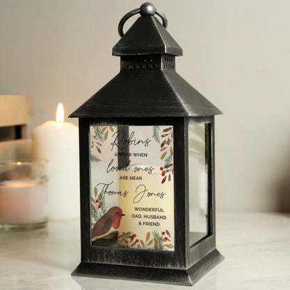 Personalised Robins Motif Black Lantern - Personalise It!