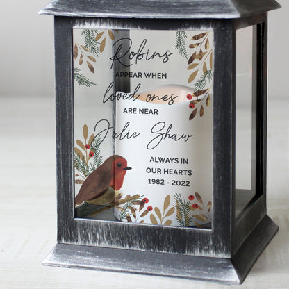 Personalised Robins Motif Black Lantern - Personalise It!