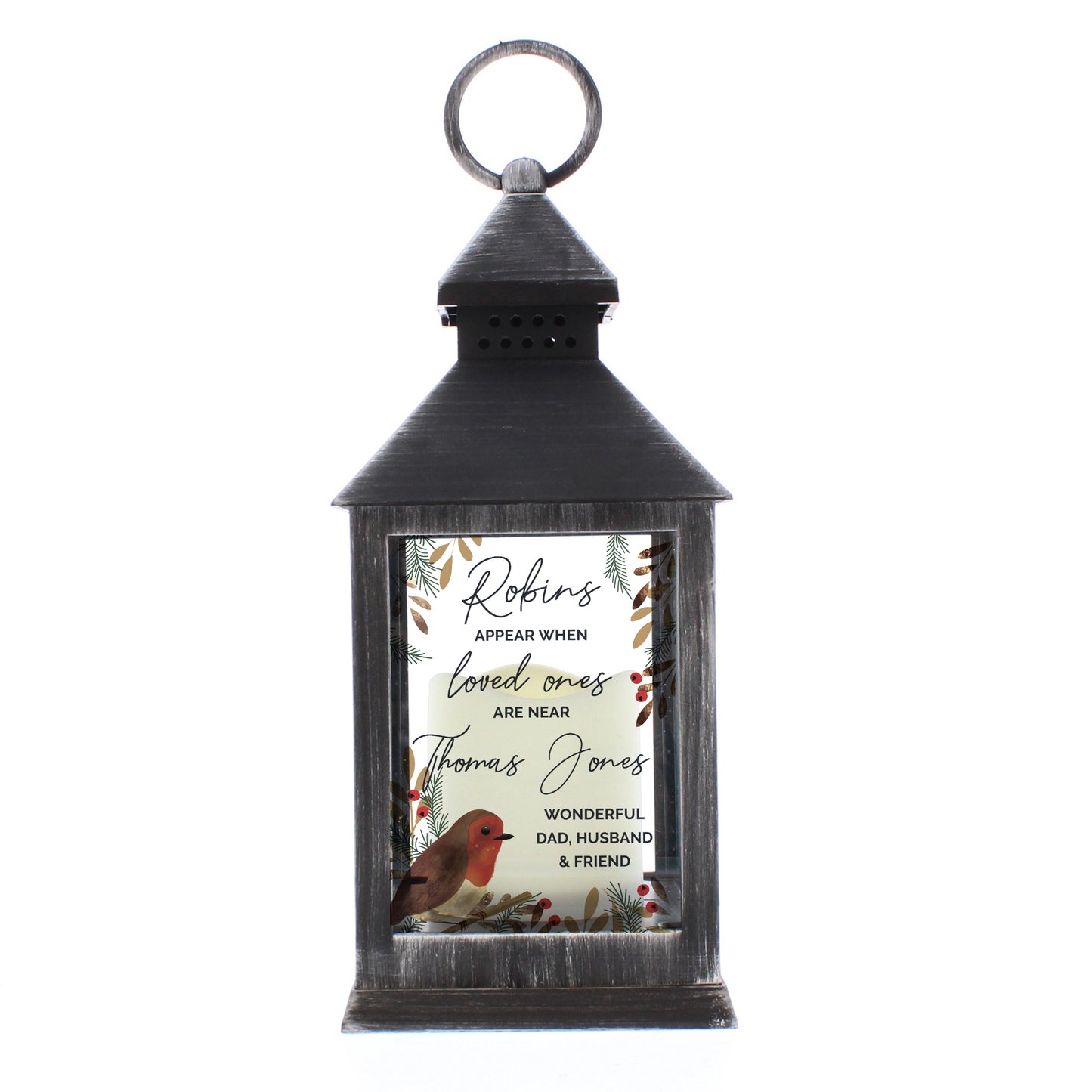 Personalised Robins Motif Black Lantern - Personalise It!