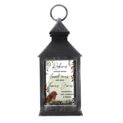 Personalised Robins Motif Black Lantern - Personalise It!