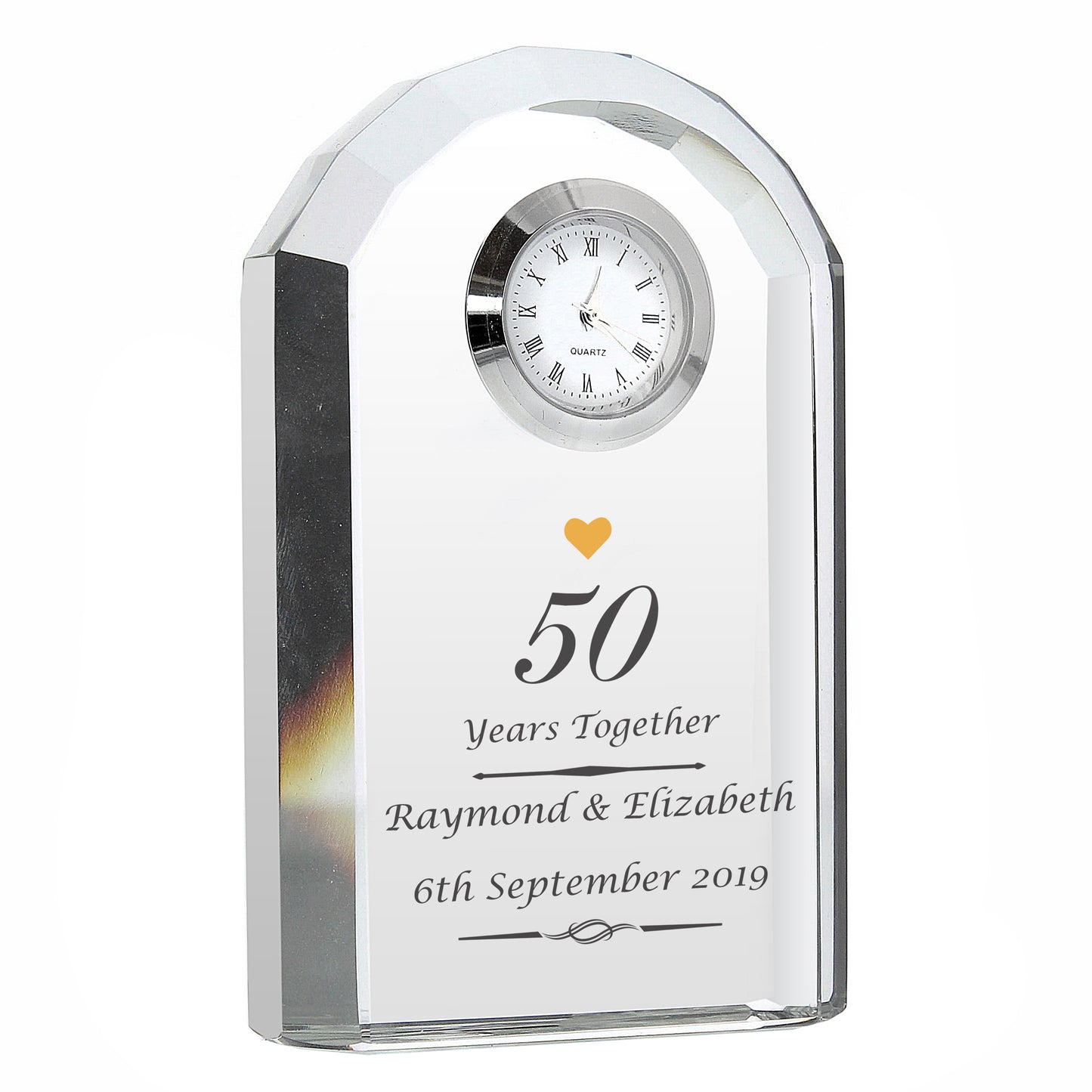 Personalised Golden Anniversary Crystal Clock - Personalise It!