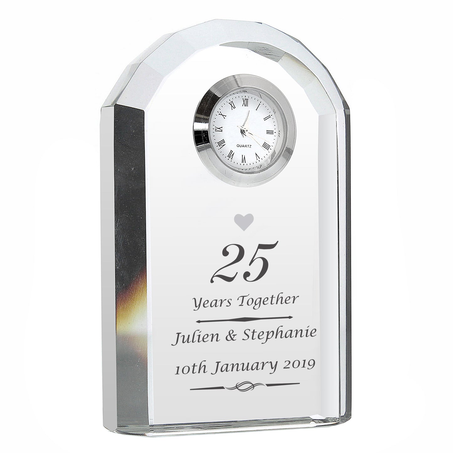 Personalised Silver Anniversary Crystal Clock - Personalise It!