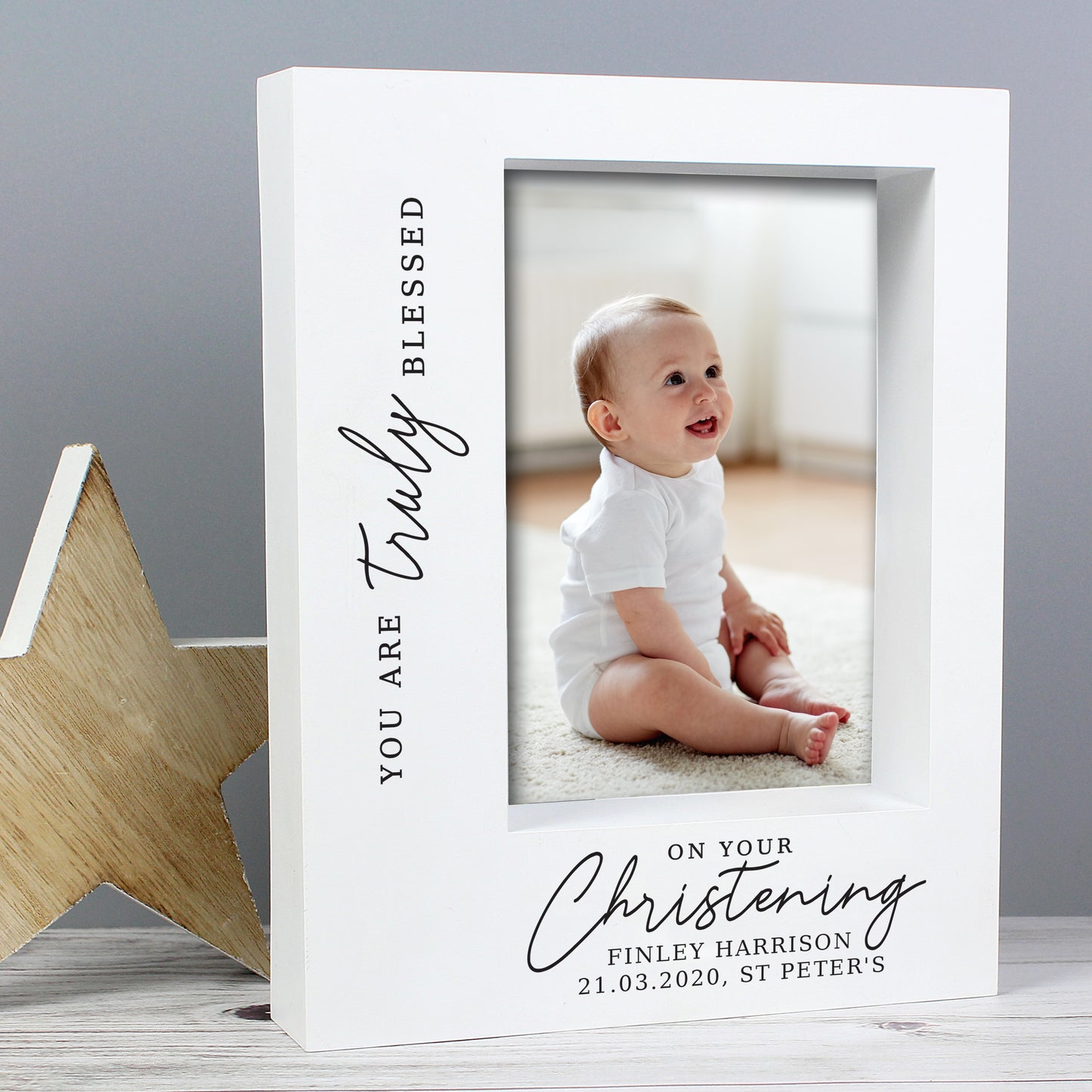 Personalised 'Truly Blessed' Christening 5x7 Box Photo Frame - Personalise It!