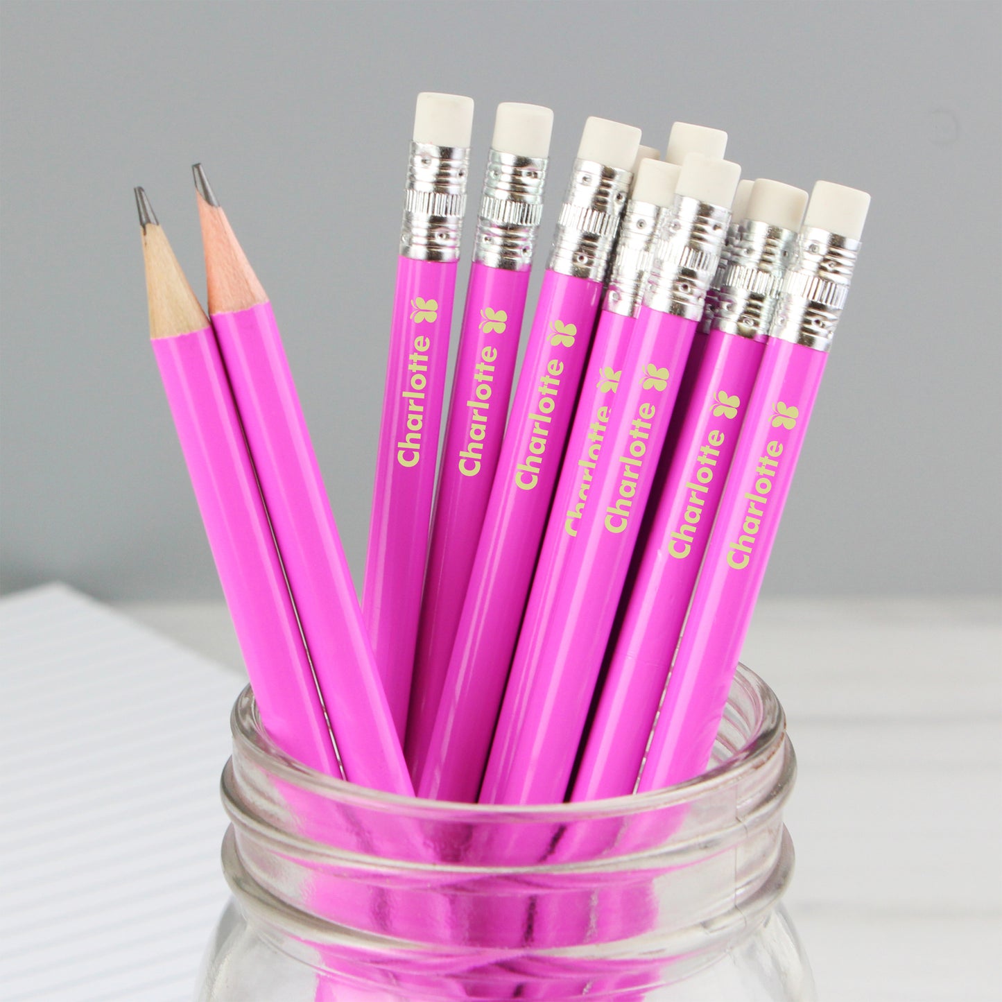 Personalised Butterfly Motif Pink Pencils - Personalise It!