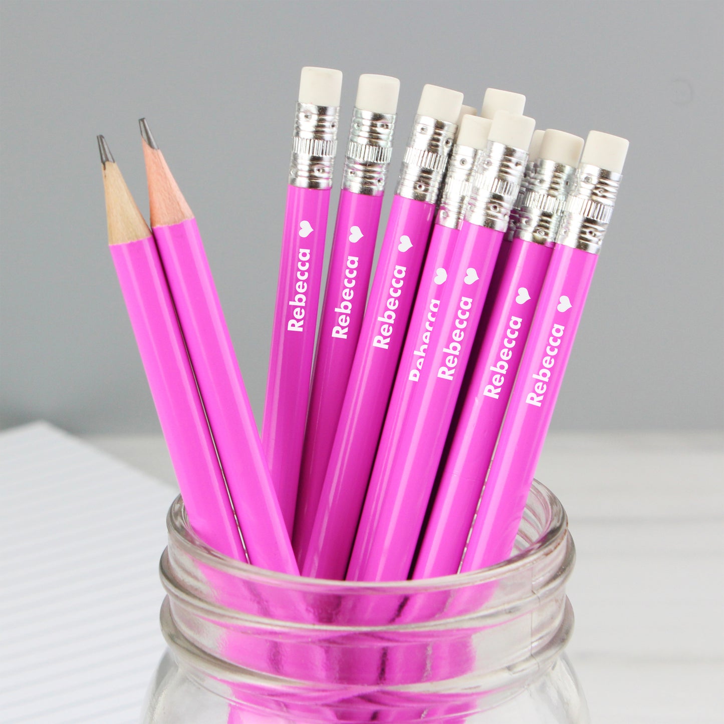Personalised Heart Motif Pink Pencils - Personalise It!