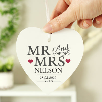 Personalised Mr & Mrs Wooden Heart Decoration - Personalise It!