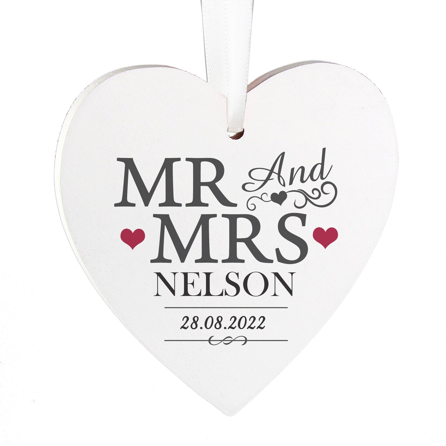 Personalised Mr & Mrs Wooden Heart Decoration - Personalise It!
