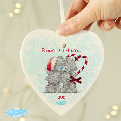Personalised Me To You Couple Christmas Wooden Heart Decoration - Personalise It!