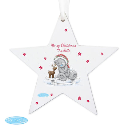 Personalised Me To You Reindeer Wooden Star Decoration - Personalise It!