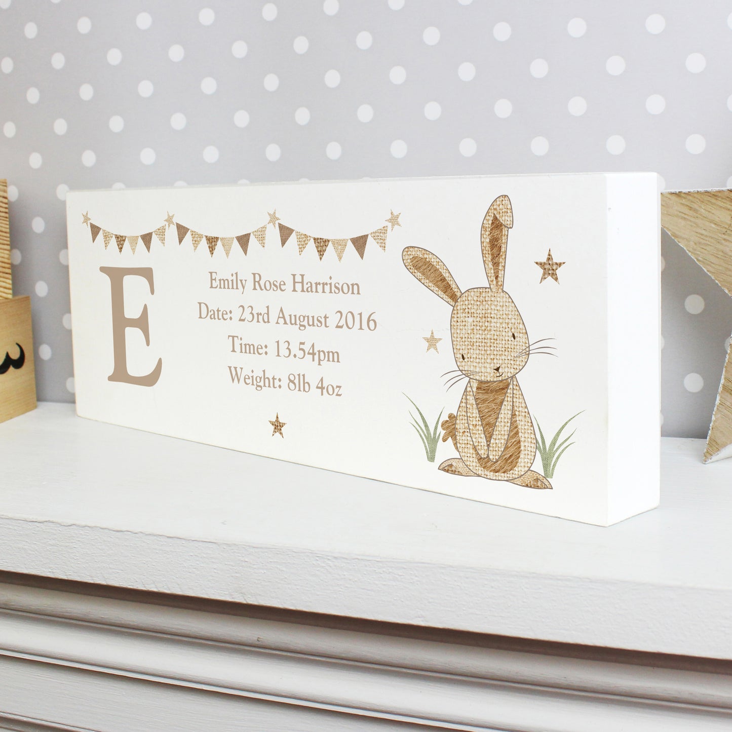 Personalised Hessian Rabbit Wooden Block Sign - Personalise It!