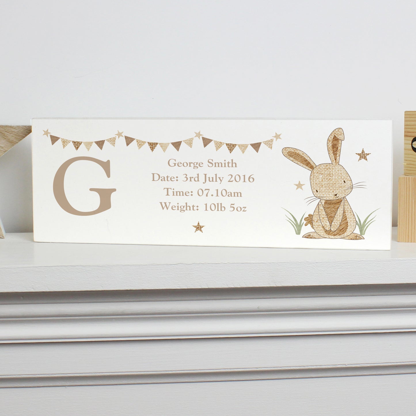 Personalised Hessian Rabbit Wooden Block Sign - Personalise It!