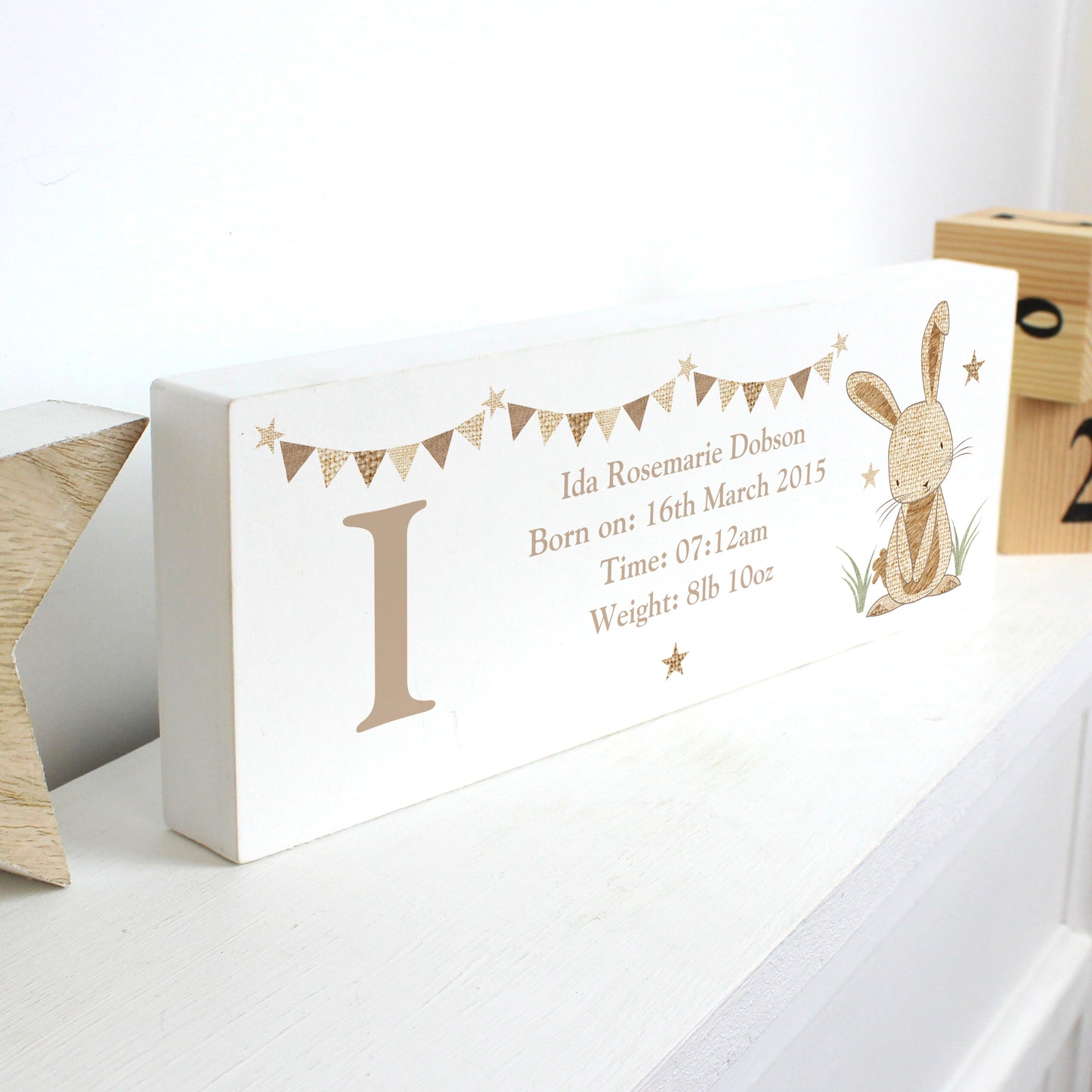 Personalised Hessian Rabbit Wooden Block Sign - Personalise It!
