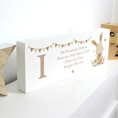 Personalised Hessian Rabbit Wooden Block Sign - Personalise It!