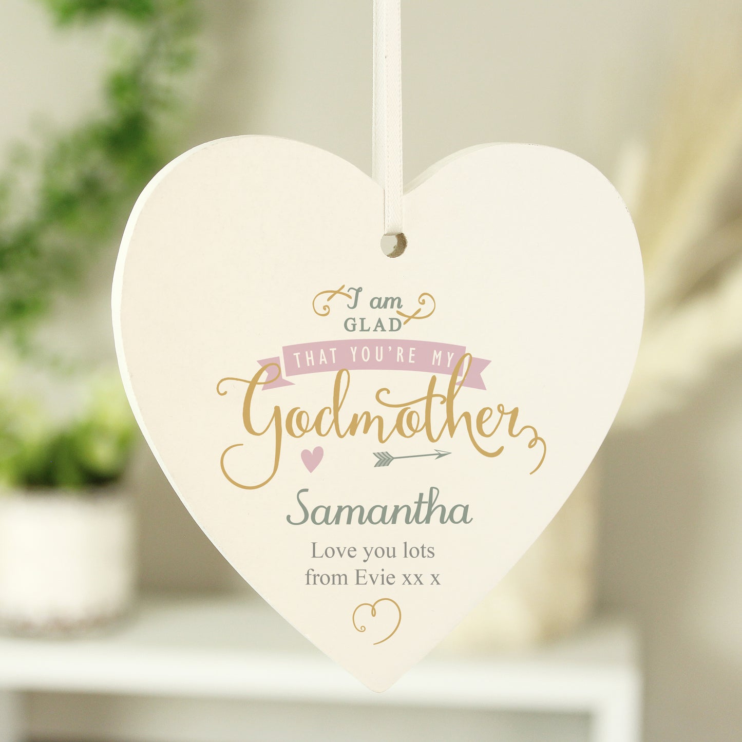Personalised I Am Glad... Godmother Wooden Heart Decoration - Personalise It!