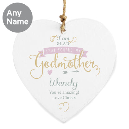 Personalised I Am Glad... Godmother Wooden Heart Decoration - Personalise It!