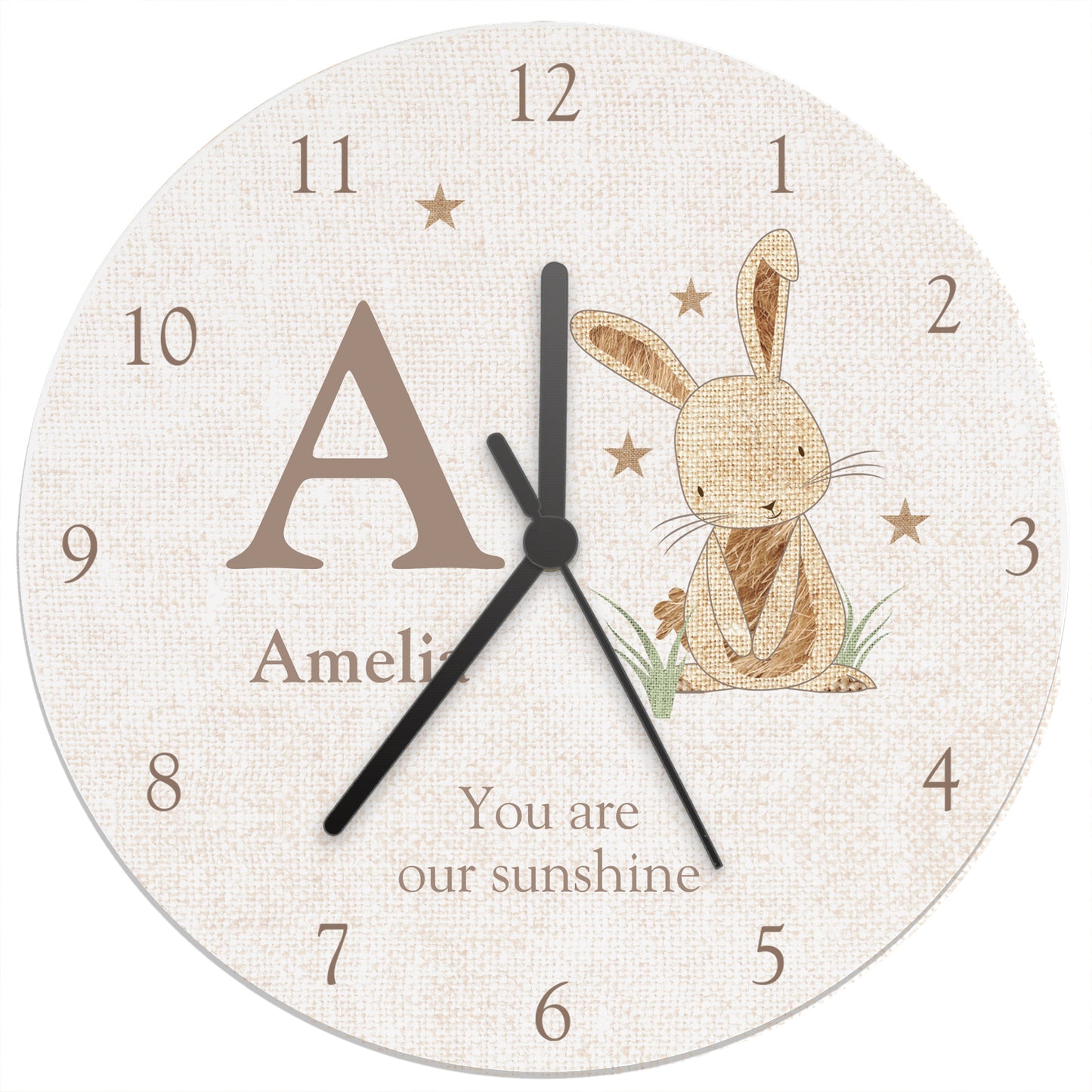 Personalised Hessian Rabbit Shabby Chic Large Wooden Clock - Personalise It!