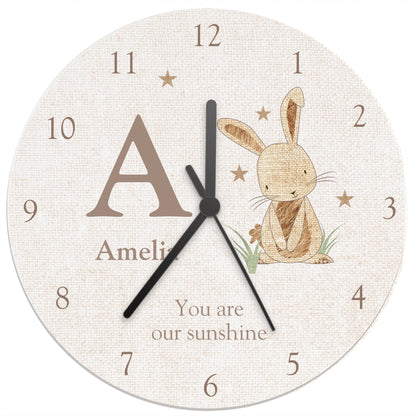Personalised Hessian Rabbit Shabby Chic Large Wooden Clock - Personalise It!