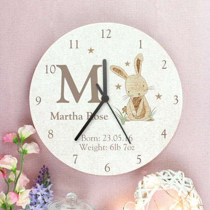 Personalised Hessian Rabbit Shabby Chic Large Wooden Clock - Personalise It!