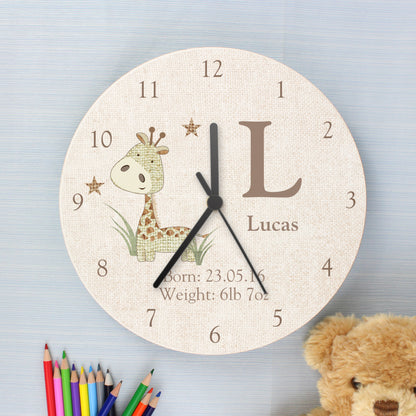 Personalised Hessian Giraffe Shabby Chic Large Wooden Clock - Personalise It!