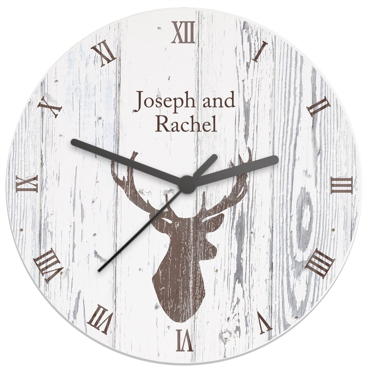 Personalised Highland Stag Shabby Chic Wooden Clock - Personalise It!