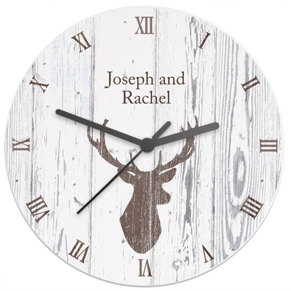Personalised Highland Stag Shabby Chic Wooden Clock - Personalise It!