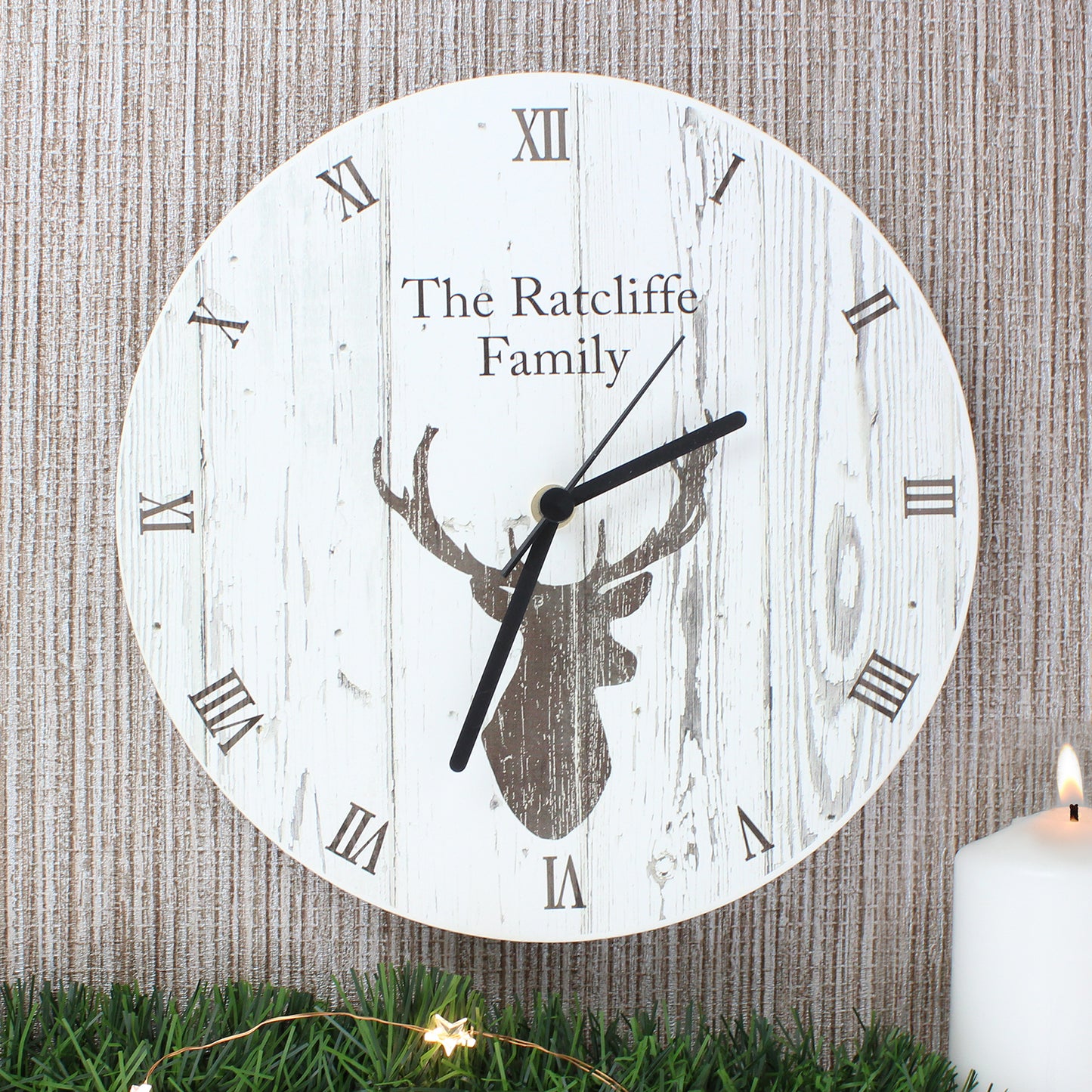 Personalised Highland Stag Shabby Chic Wooden Clock - Personalise It!