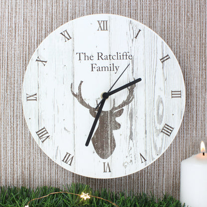 Personalised Highland Stag Shabby Chic Wooden Clock - Personalise It!