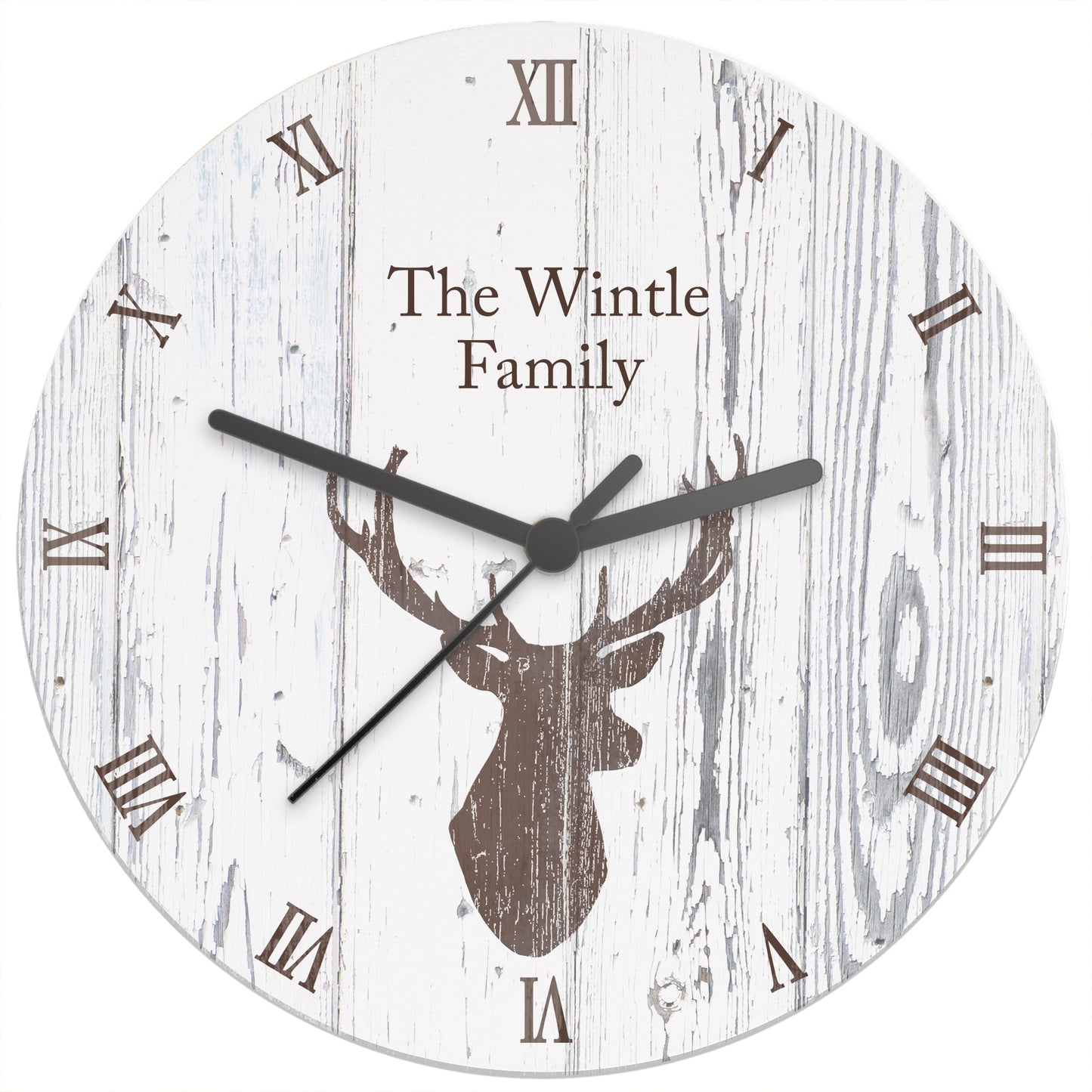 Personalised Highland Stag Shabby Chic Wooden Clock - Personalise It!