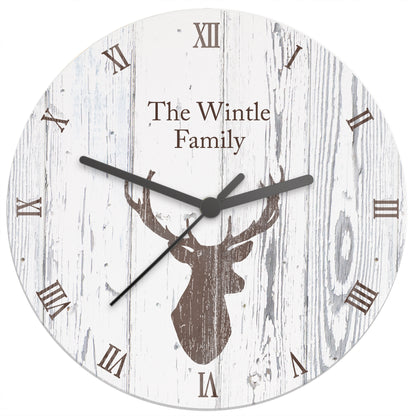 Personalised Highland Stag Shabby Chic Wooden Clock - Personalise It!