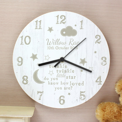 Personalised Twinkle Twinkle Shabby Chic Large Wooden Clock - Personalise It!