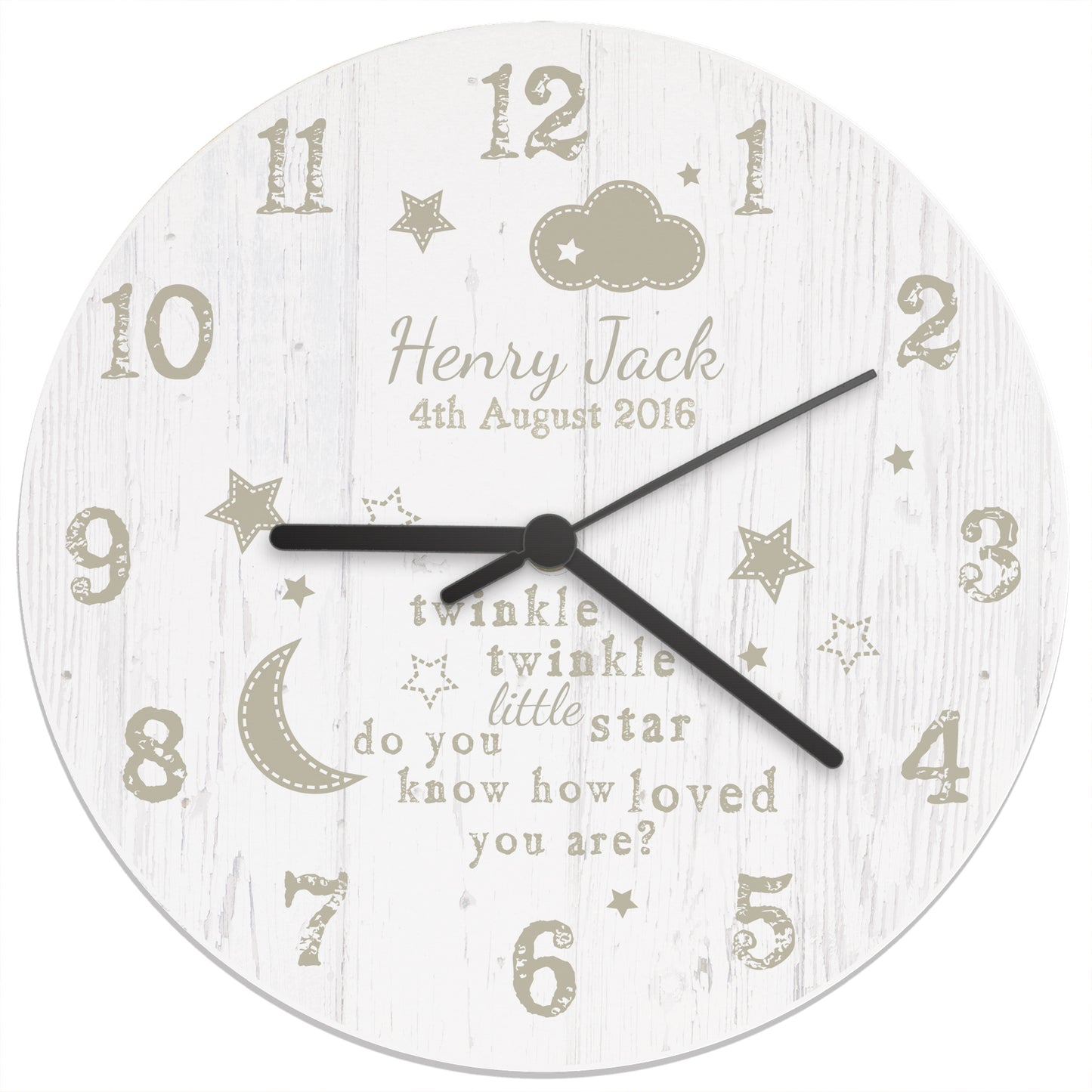 Personalised Twinkle Twinkle Shabby Chic Large Wooden Clock - Personalise It!