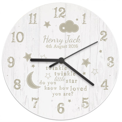 Personalised Twinkle Twinkle Shabby Chic Large Wooden Clock - Personalise It!