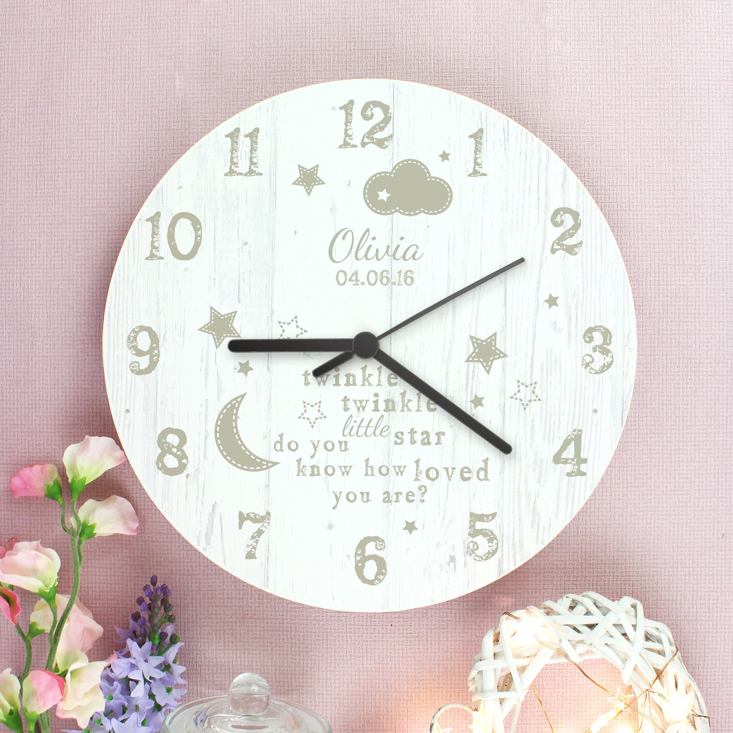 Personalised Twinkle Twinkle Shabby Chic Large Wooden Clock - Personalise It!