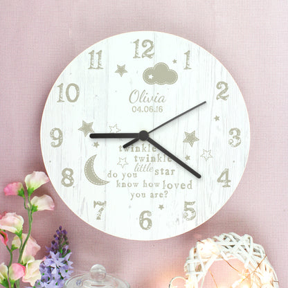 Personalised Twinkle Twinkle Shabby Chic Large Wooden Clock - Personalise It!
