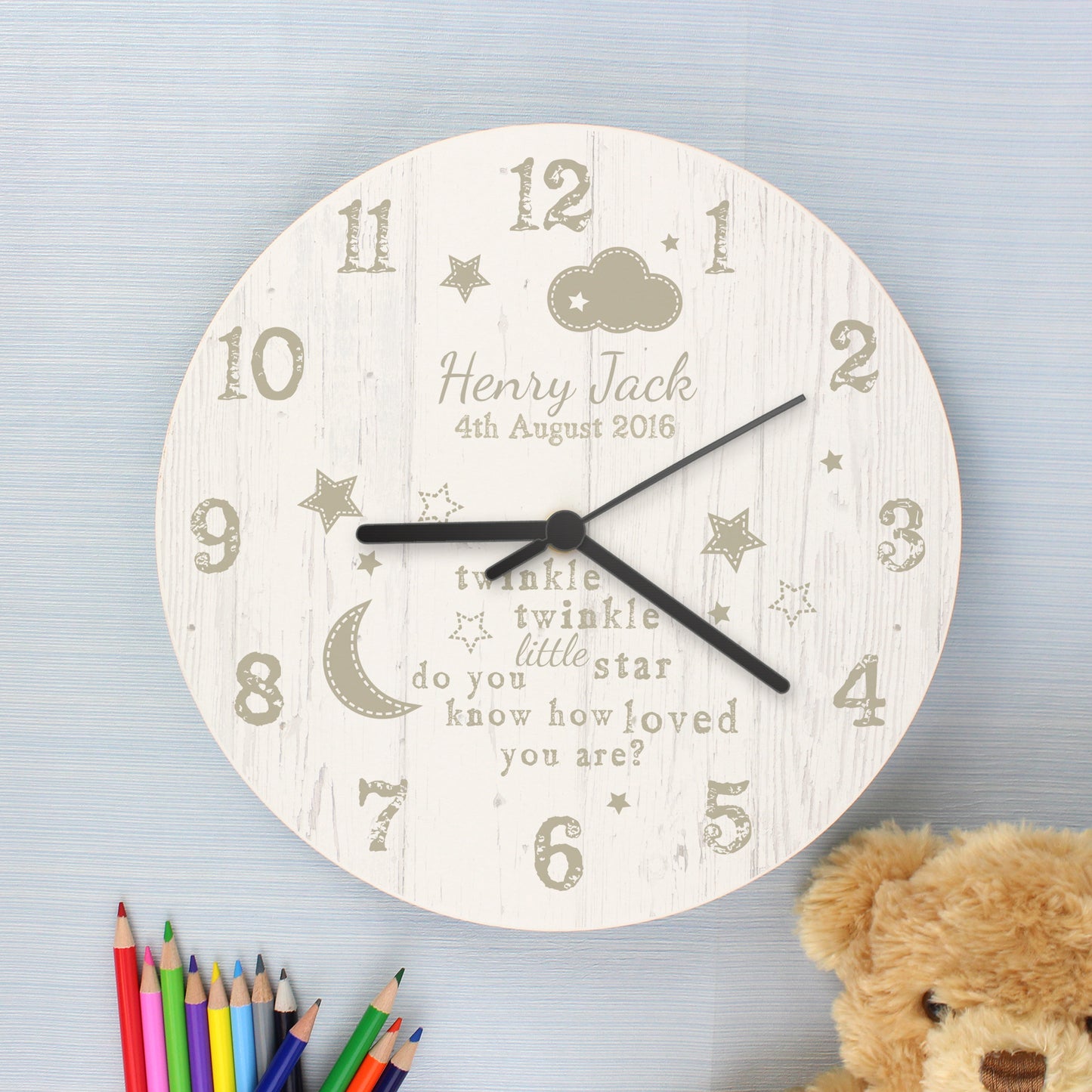 Personalised Twinkle Twinkle Shabby Chic Large Wooden Clock - Personalise It!