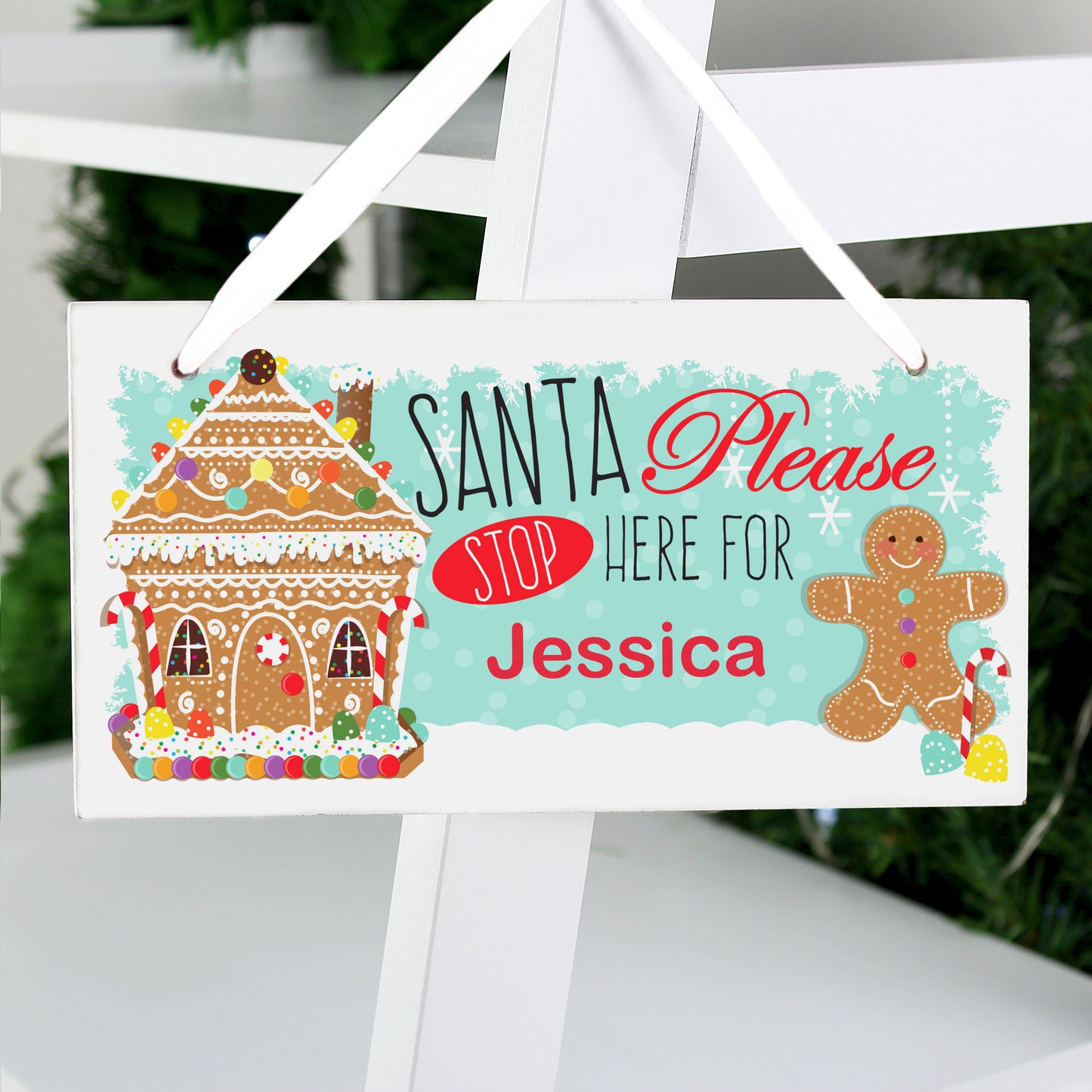 Personalised Gingerbread House Santa Stop Here Wooden Sign - Personalise It!