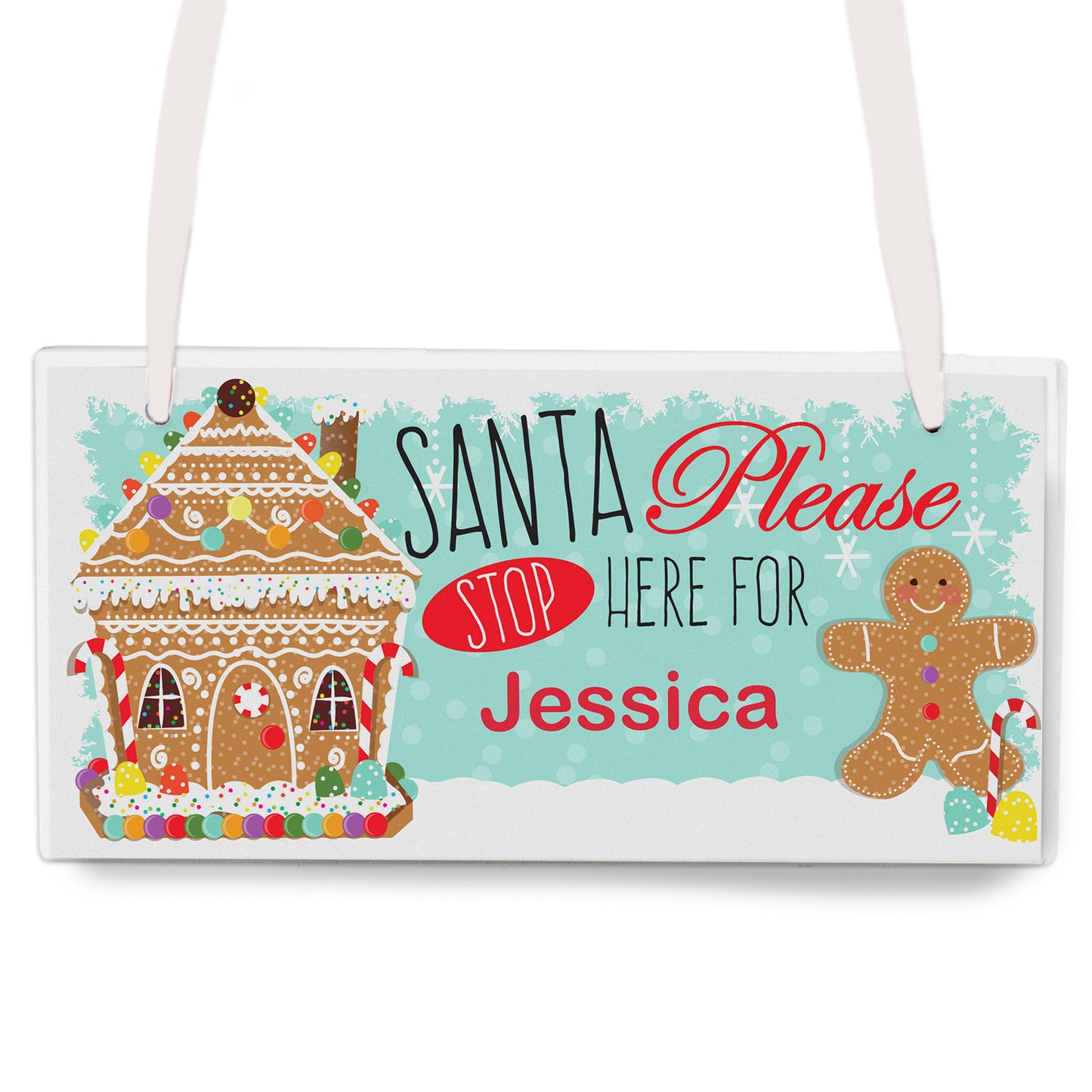 Personalised Gingerbread House Santa Stop Here Wooden Sign - Personalise It!