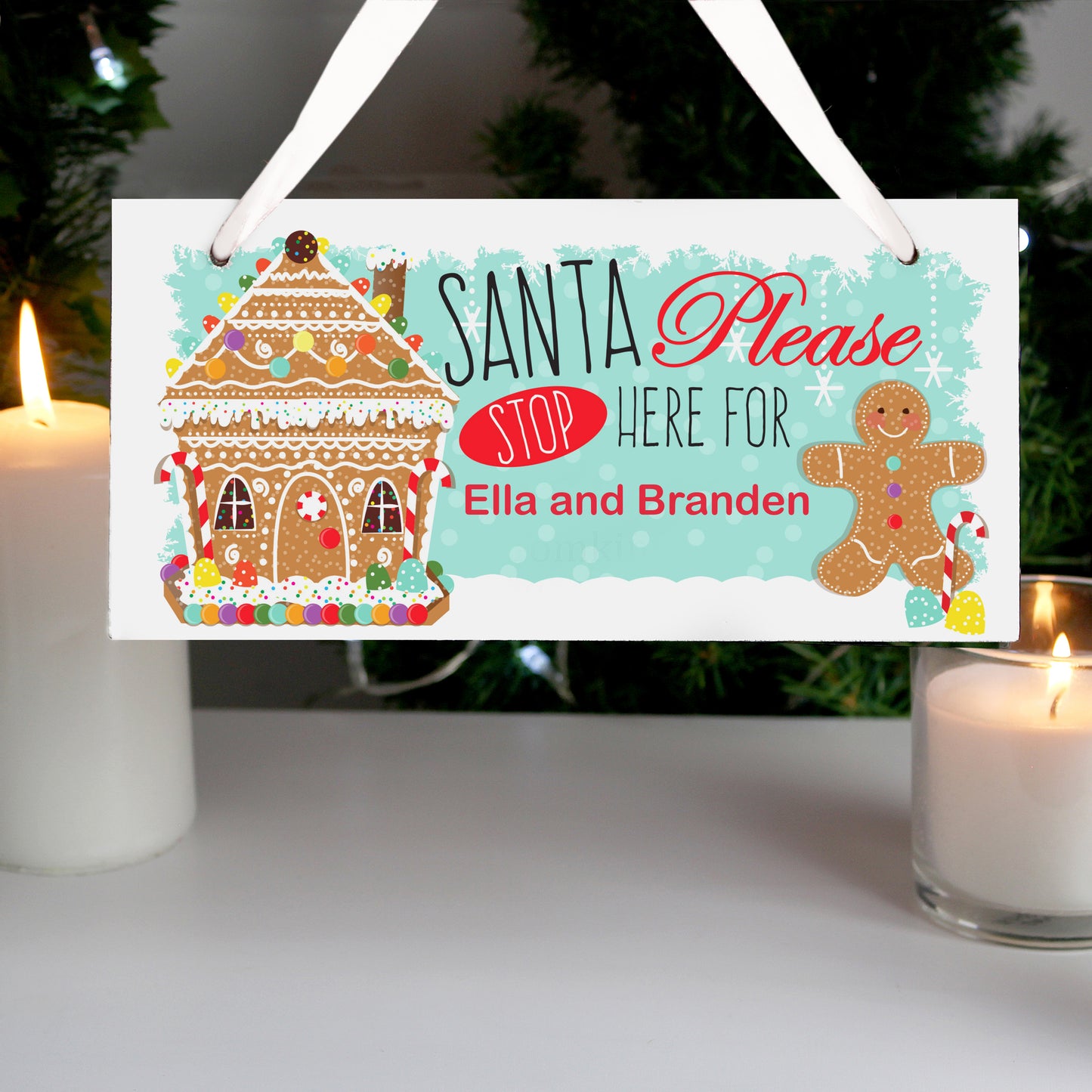 Personalised Gingerbread House Santa Stop Here Wooden Sign - Personalise It!