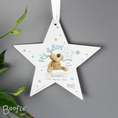 Personalised Boofle Its a Boy Wooden Star Decoration - Personalise It!