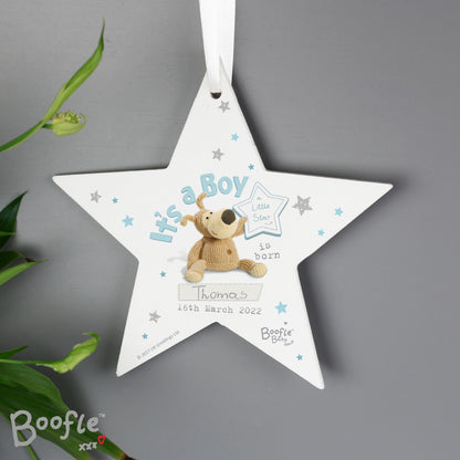 Personalised Boofle Its a Boy Wooden Star Decoration - Personalise It!