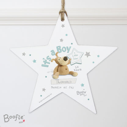 Personalised Boofle Its a Boy Wooden Star Decoration - Personalise It!