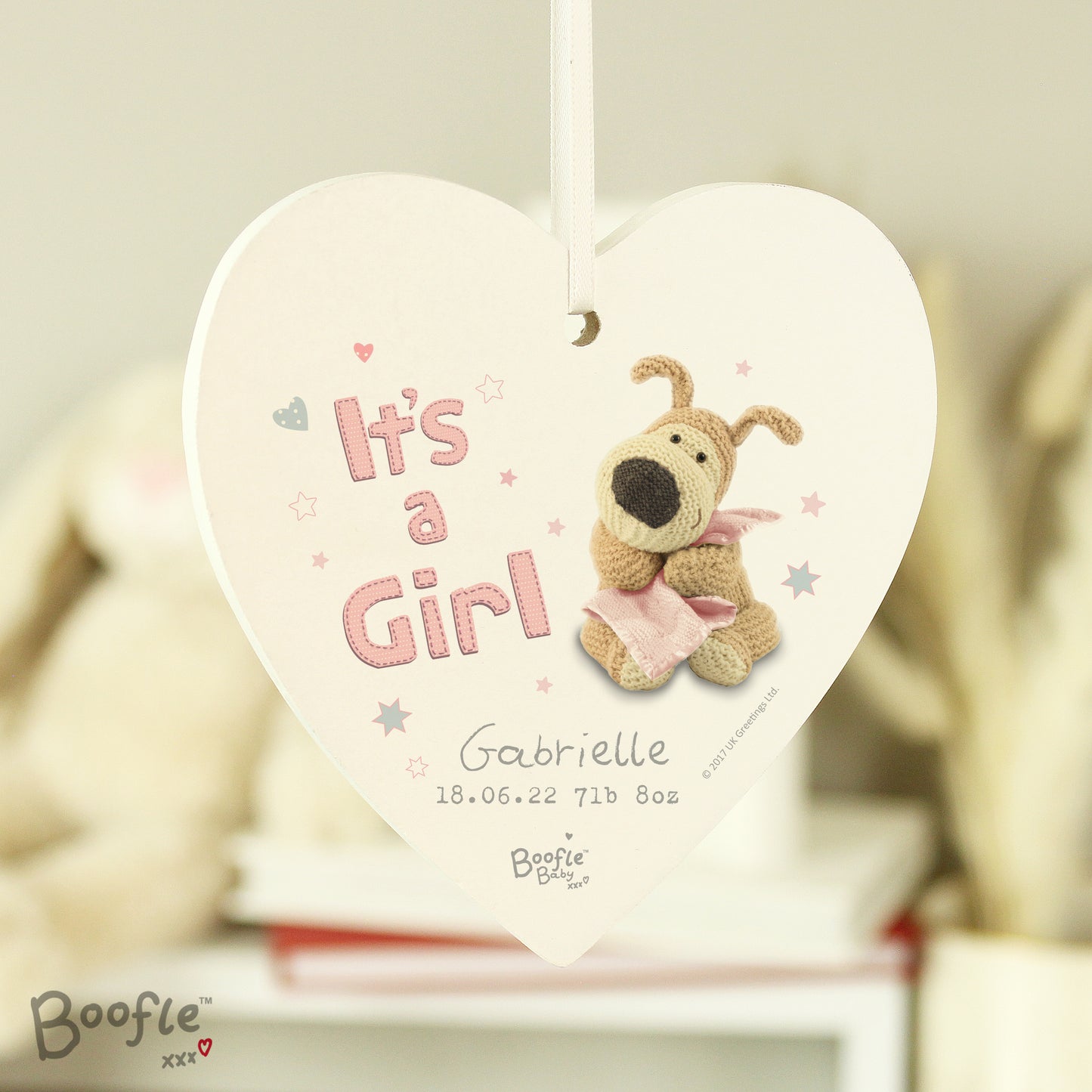 Personalised Boofle It's a Girl Wooden Heart Decoration - Personalise It!