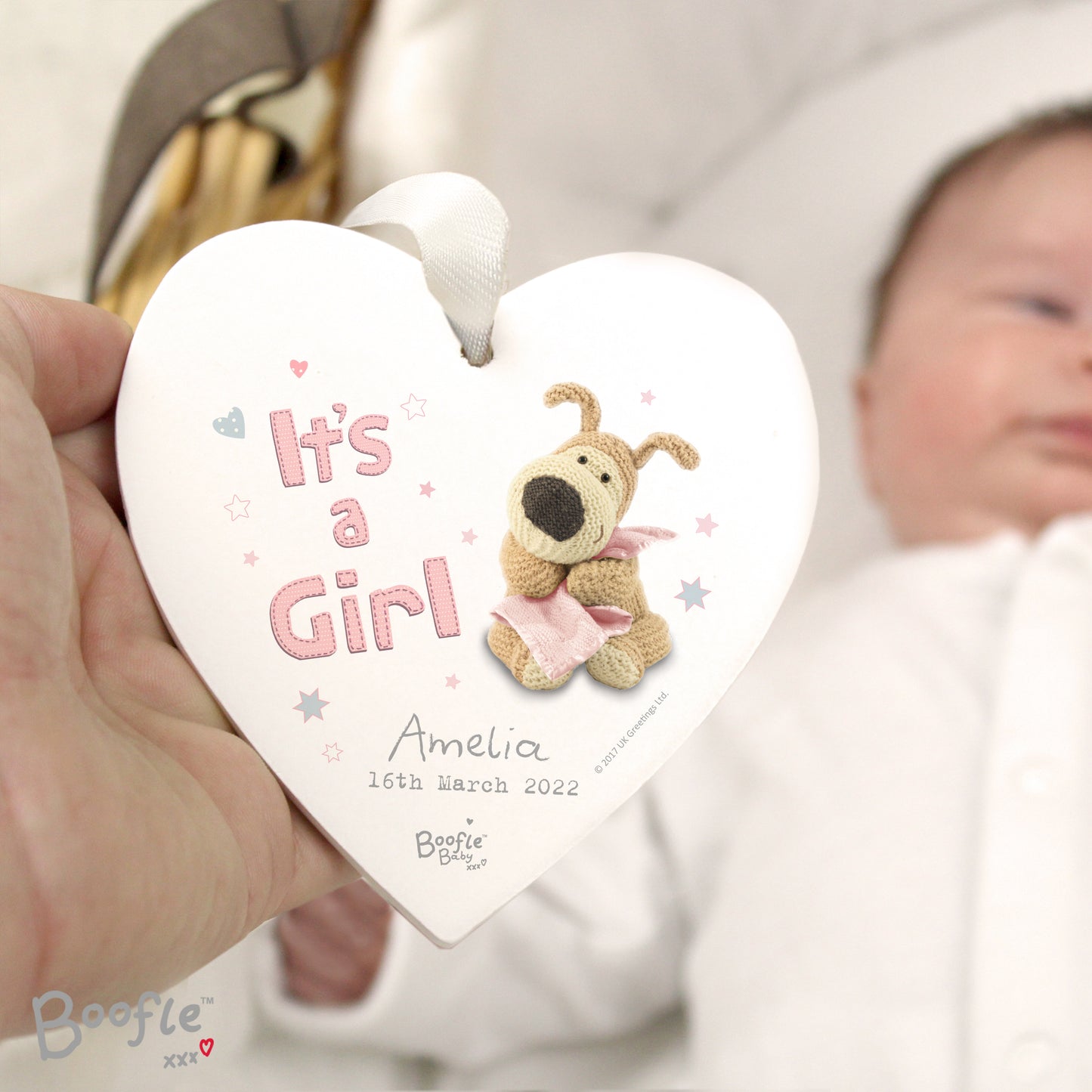 Personalised Boofle It's a Girl Wooden Heart Decoration - Personalise It!