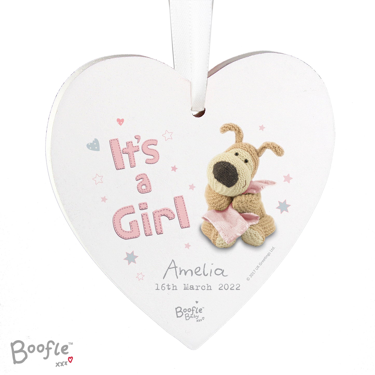 Personalised Boofle It's a Girl Wooden Heart Decoration - Personalise It!