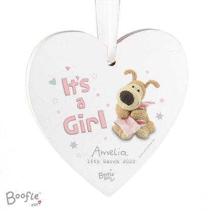 Personalised Boofle It's a Girl Wooden Heart Decoration - Personalise It!
