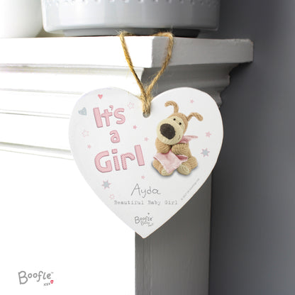 Personalised Boofle It's a Girl Wooden Heart Decoration - Personalise It!