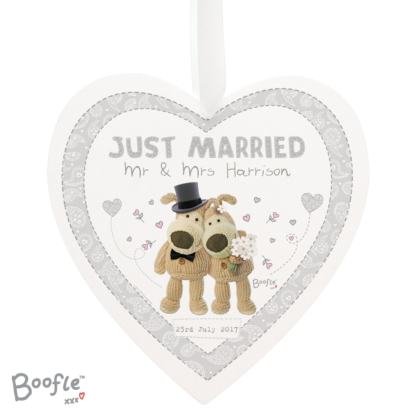 Personalised Boofle Wedding Large Wooden Heart Decoration - Personalise It!