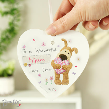 Personalised Boofle Flowers Wooden Heart Decoration - Personalise It!