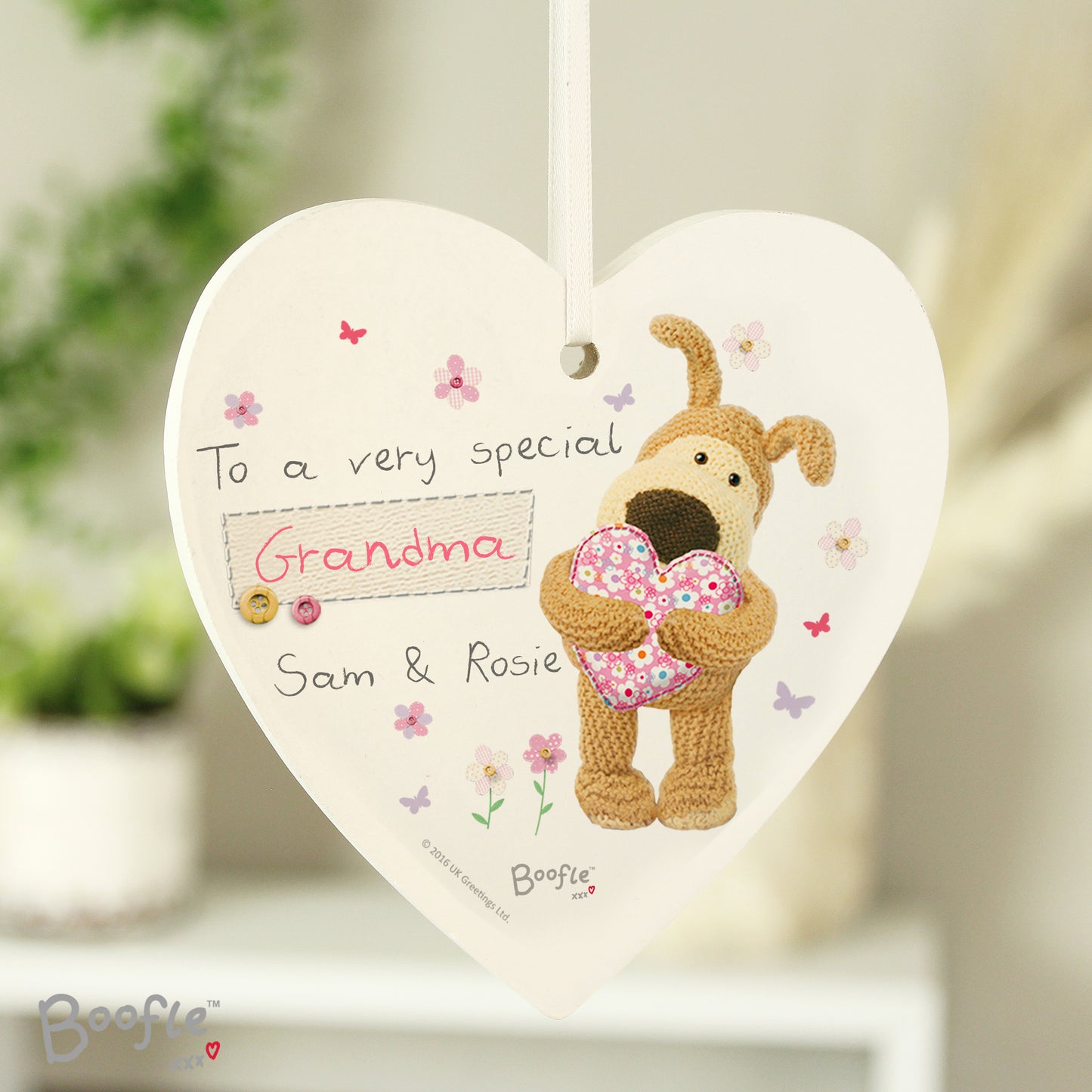 Personalised Boofle Flowers Wooden Heart Decoration - Personalise It!